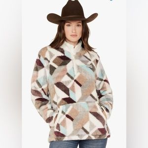 HOOEY Women's Quarter Zip Fleece Pullover Cream